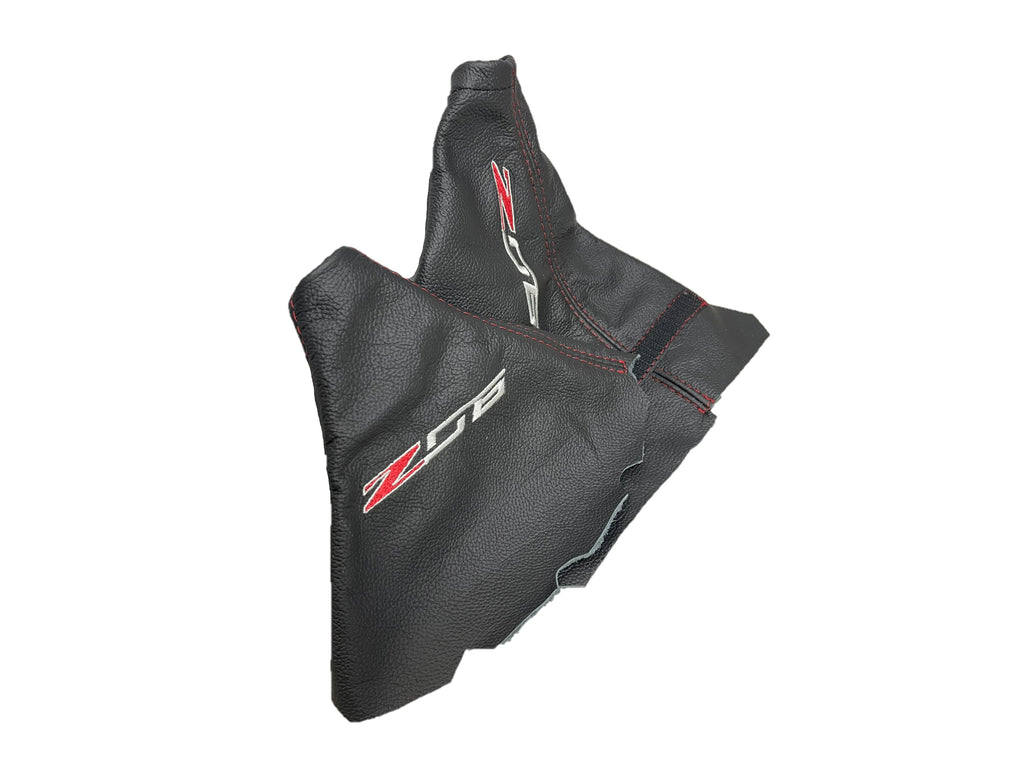 Red Stitch Leather Parking Brake & Shift Boot Cover with Embroidery For 2001-2004 Chevy Corvette C5 Z06